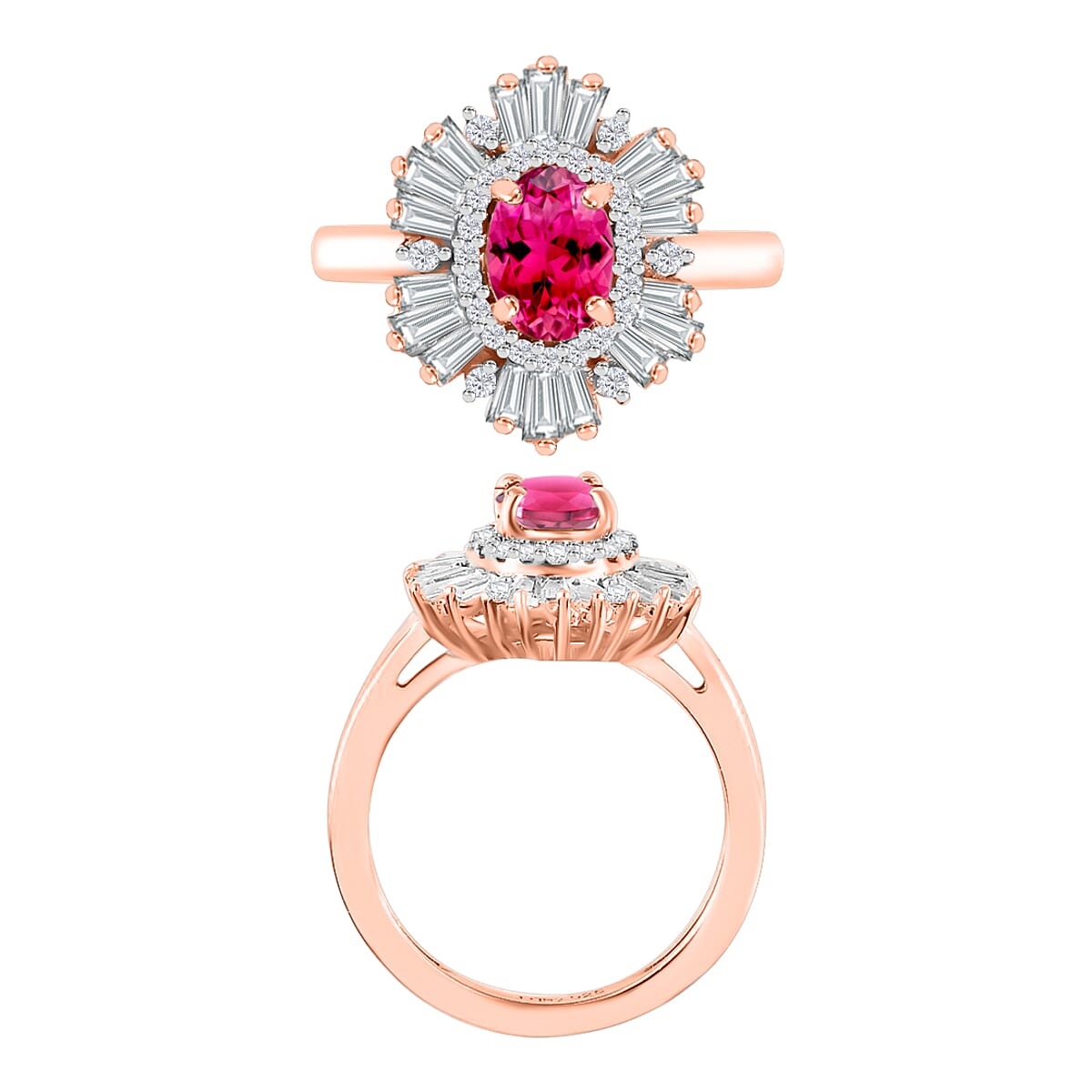 Ouro Fino Rubellite and White Zircon 2.90 ctw Ring in 18K Vermeil Rose Gold Over Sterling Silver (Size  10.5) (Del. in 10-12 Days) image number 3
