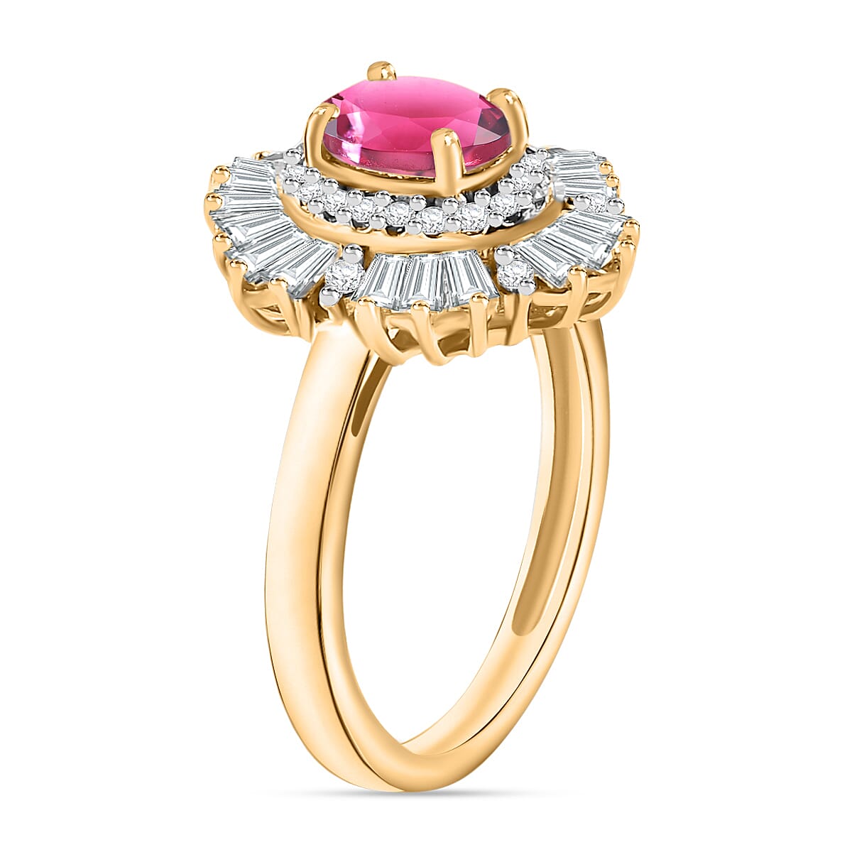 Ouro Fino Rubellite and White Zircon 2.90 ctw Ring in 18K Vermeil Yellow Gold Over Sterling Silver (Size  9.5) (Del. in 10-12 Days) image number 2