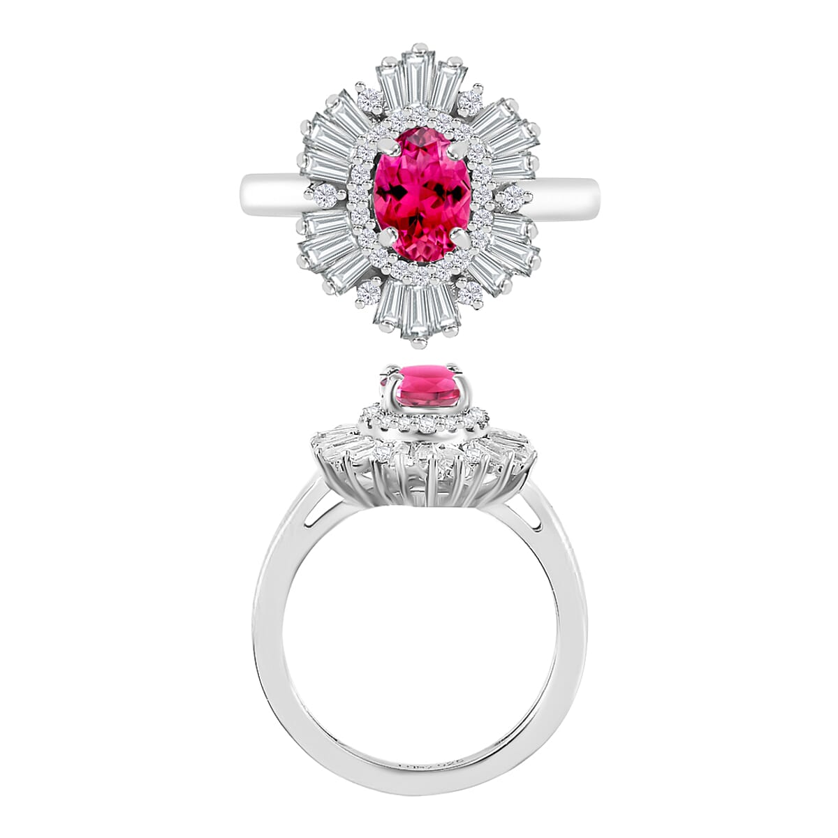 Ouro Fino Rubellite and White Zircon 2.90 ctw Ring in Rhodium Over Sterling Silver (Size  11.5) (Del. in 10-12 Days) image number 3