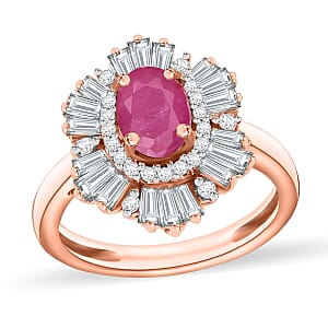 Mozambique Ruby and White Zircon 3.15 ctw Snowflake Ring in 18K Vermeil Rose Gold Over Sterling Silver (Size 10.0)