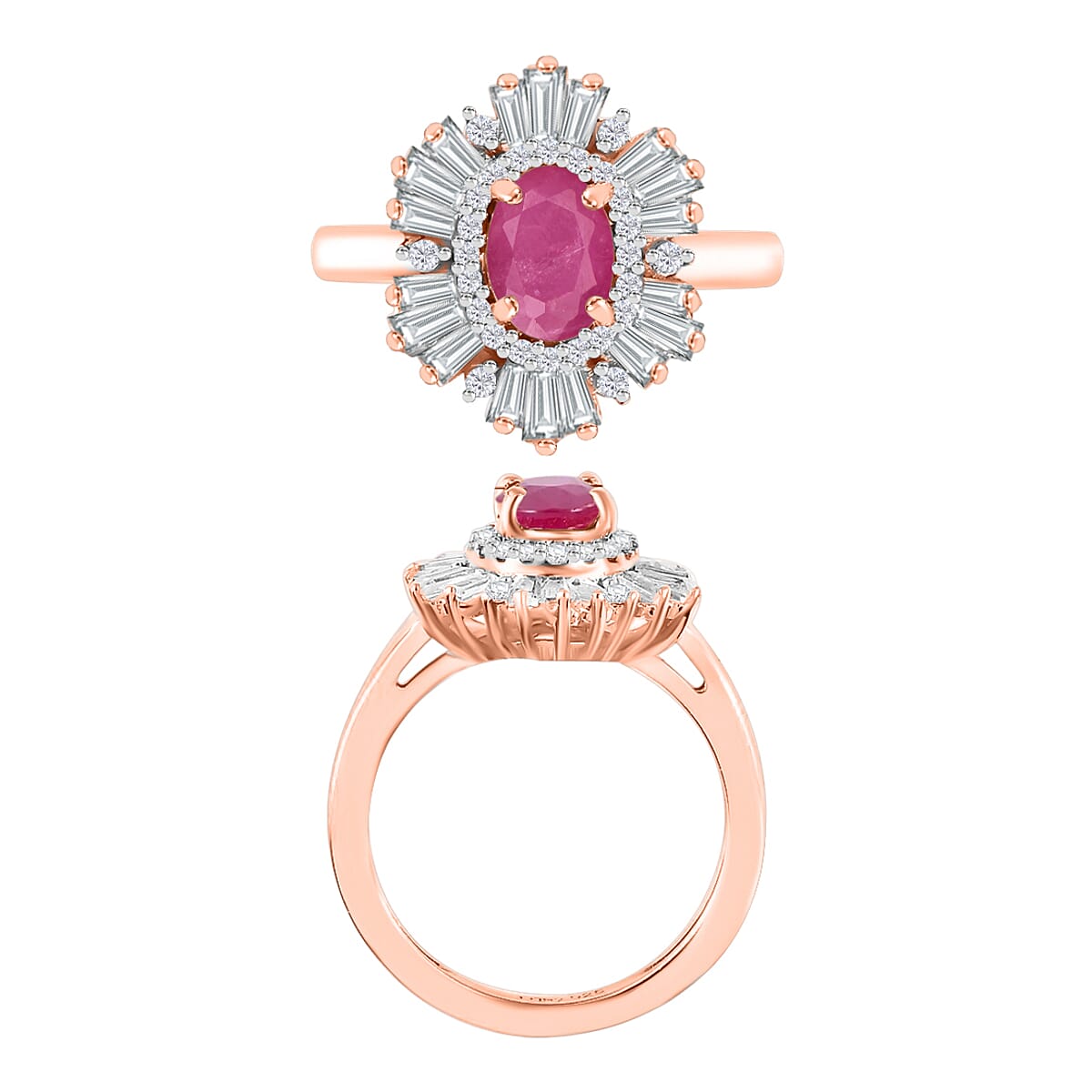 Mozambique Ruby and White Zircon 3.15 ctw Snowflake Ring in 18K Vermeil Rose Gold Over Sterling Silver (Size 10.0) image number 3
