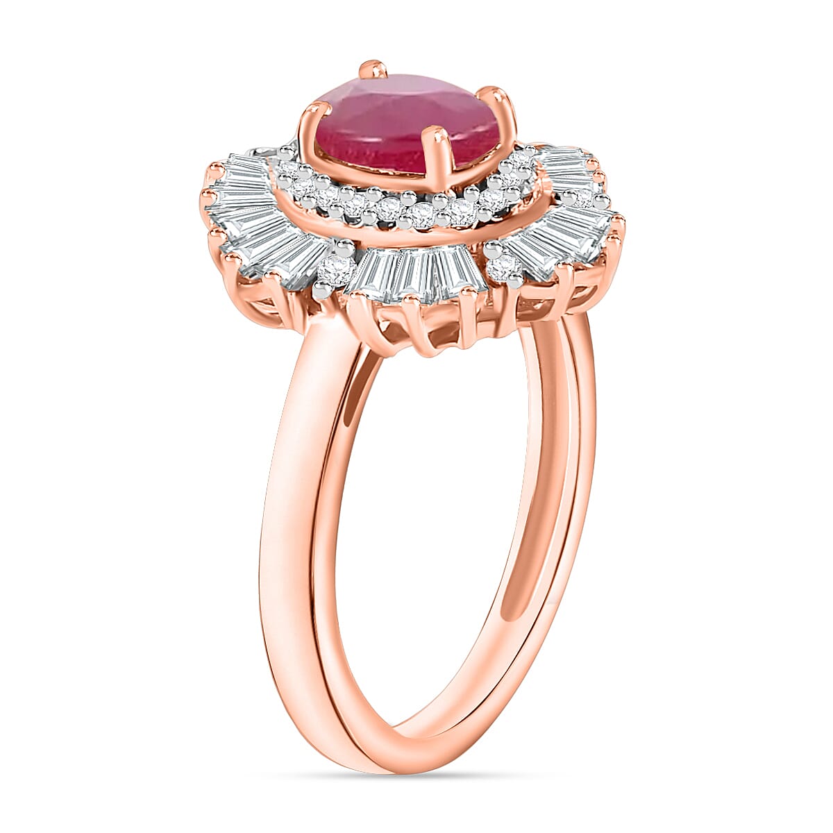 Mozambique Ruby and White Zircon 3.15 ctw Snowflake Ring in 18K Vermeil Rose Gold Over Sterling Silver (Size 7.0) (Del. in 10-12 Days) image number 2