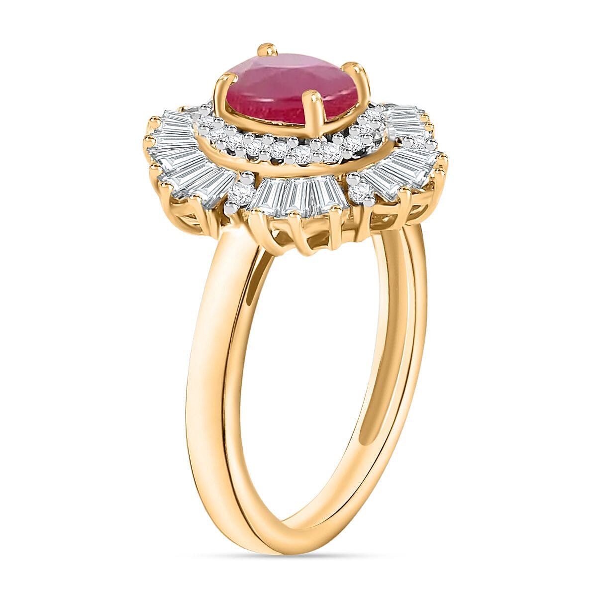 D'Joy Mozambique Ruby and White Zircon 3.15 ctw Snowflake Ring in 18K Vermeil Yellow Gold Over Sterling Silver (Size 8.5) (Del. in 10-12 Days) image number 2