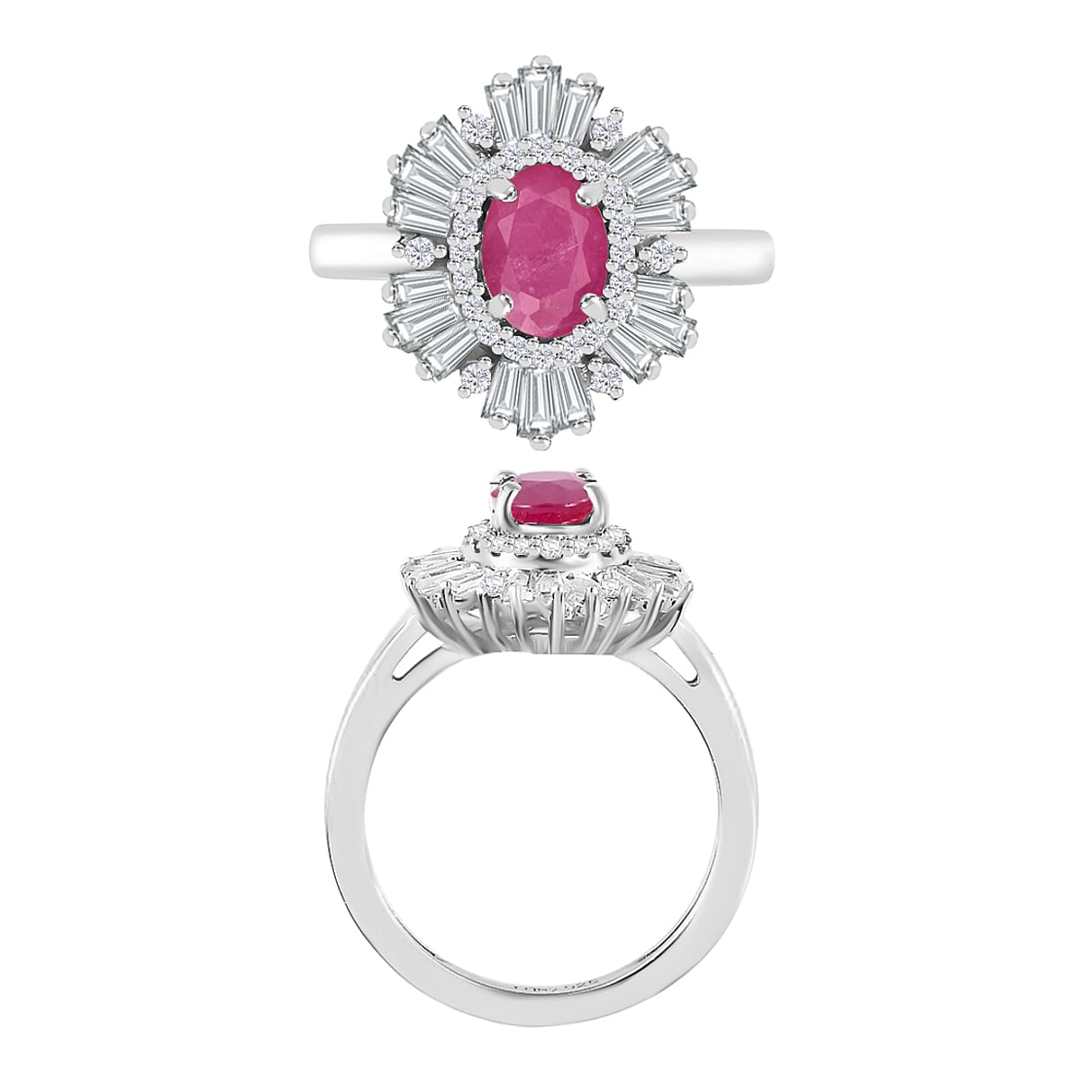 D'Joy Mozambique Ruby and White Zircon Snowflake Ring in Rhodium Over Sterling Silver 3.15 ctw (Size 6.0) (Del. In 10-12 Days) image number 3