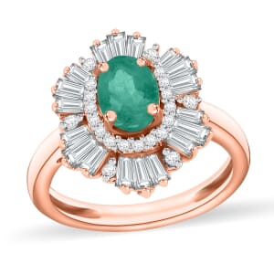 Kagem Zambian Emerald and White Zircon 2.85 ctw Ring in 18K Vermeil Rose Gold Over Sterling Silver (Size 10.0)