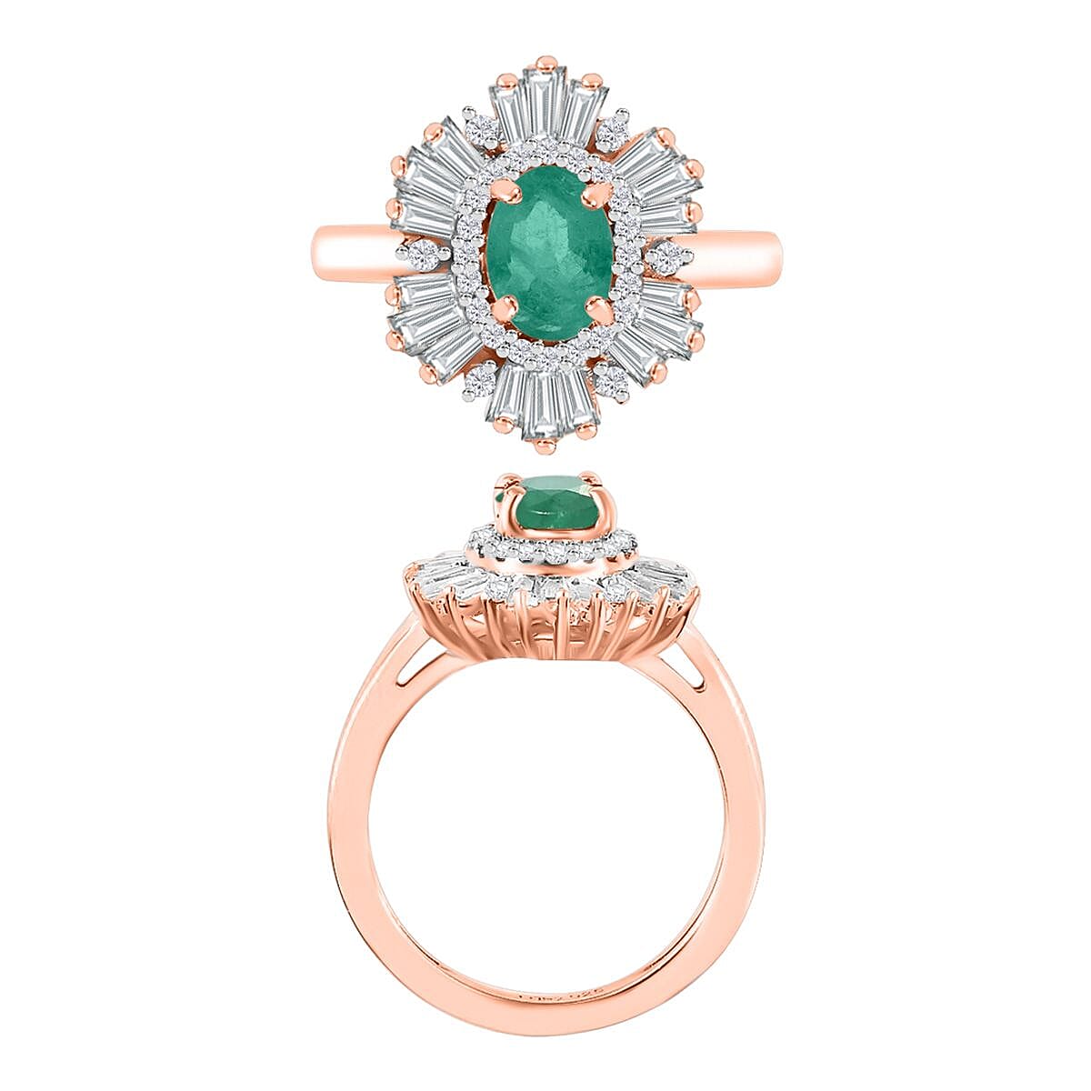 D'Joy Kagem Zambian Emerald and White Zircon 2.85 ctw Ring in 18K Vermeil Rose Gold Over Sterling Silver (Size 10.0)