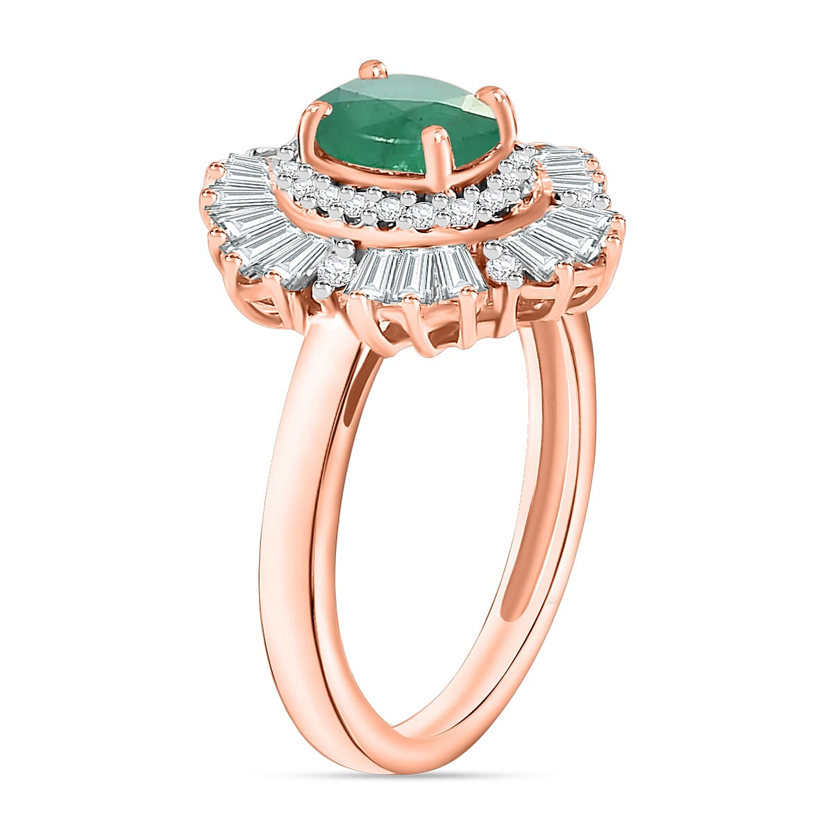 Kagem Zambian Emerald and White Zircon 2.85 ctw Ring in 18K Vermeil Rose Gold Over Sterling Silver (Size 9.5) image number 2