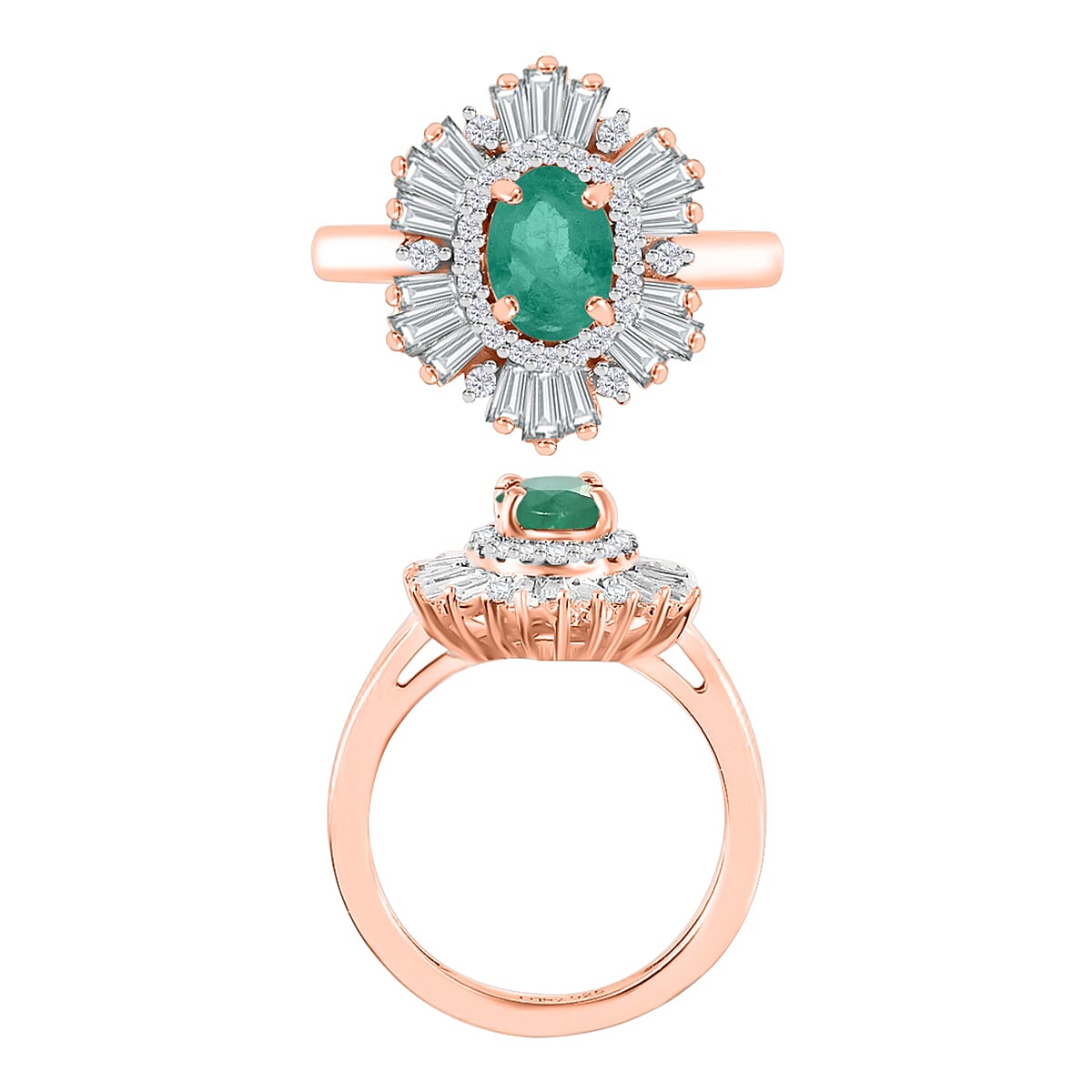 Kagem Zambian Emerald and White Zircon 2.85 ctw Ring in 18K Vermeil Rose Gold Over Sterling Silver (Size 9.5) image number 3