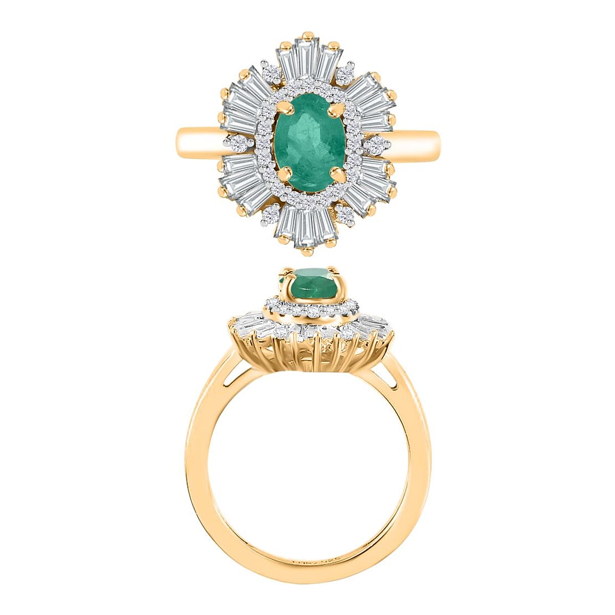 Kagem Zambian Emerald and White Zircon 2.85 ctw Ring in 18K Vermeil Yellow Gold Over Sterling Silver (Size 10.0) (Del. in 10-12 Days) image number 3