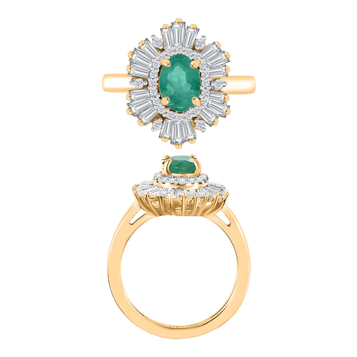 Kagem Zambian Emerald and White Zircon 2.85 ctw Ring in 18K Vermeil Yellow Gold Over Sterling Silver (Size 11.5) (Del. in 10-12 Days) image number 3
