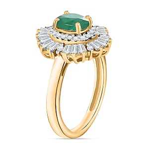 D'Joy Kagem Zambian Emerald and White Zircon 2.85 ctw Ring in 18K Vermeil Yellow Gold Over Sterling Silver (Size 8.0)