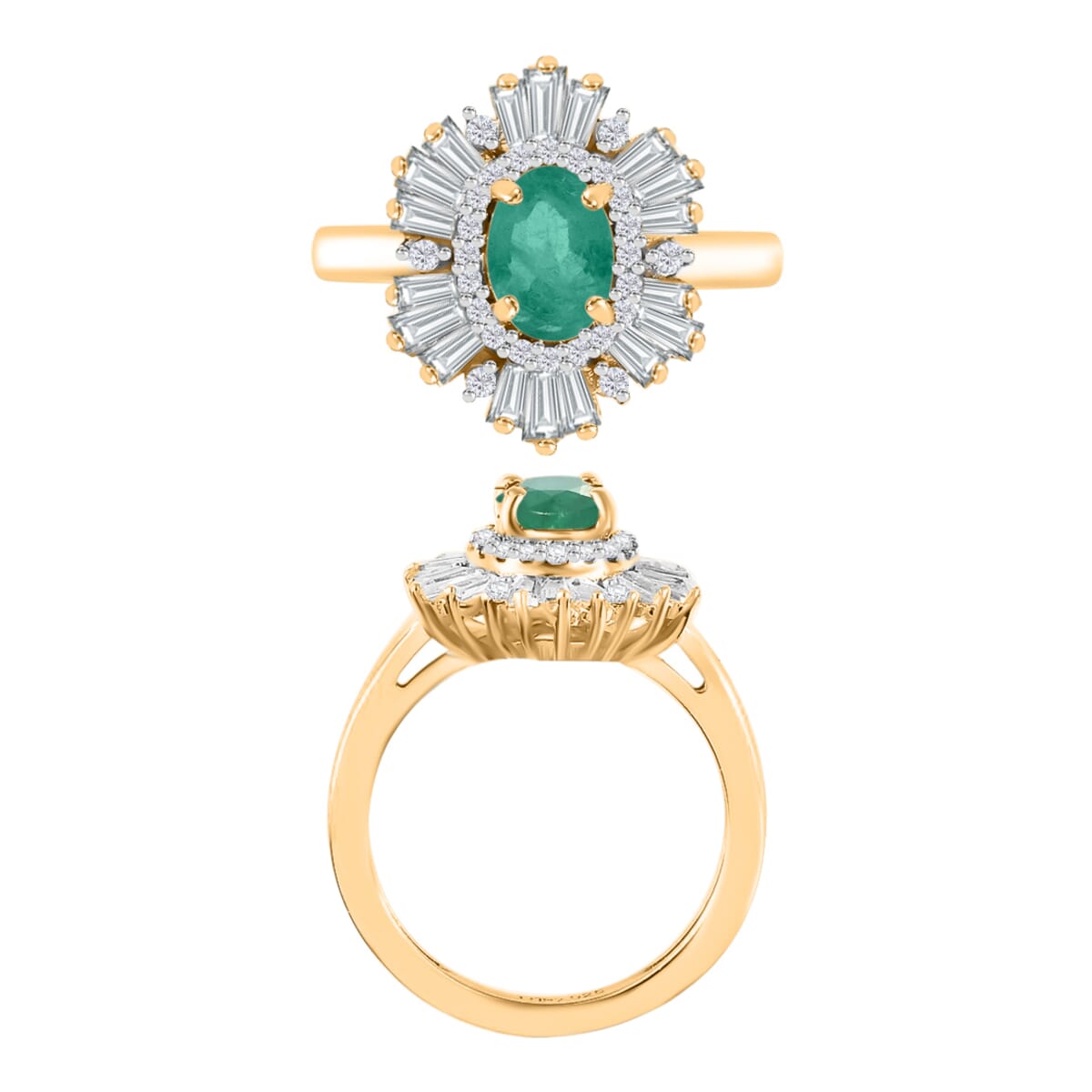 D'Joy Kagem Zambian Emerald and White Zircon 2.85 ctw Ring in 18K Vermeil Yellow Gold Over Sterling Silver (Size 8.0) image number 3