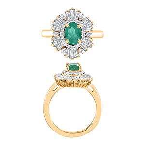 D'Joy Kagem Zambian Emerald and White Zircon 2.85 ctw Ring in 18K Vermeil Yellow Gold Over Sterling Silver (Size 8.0)