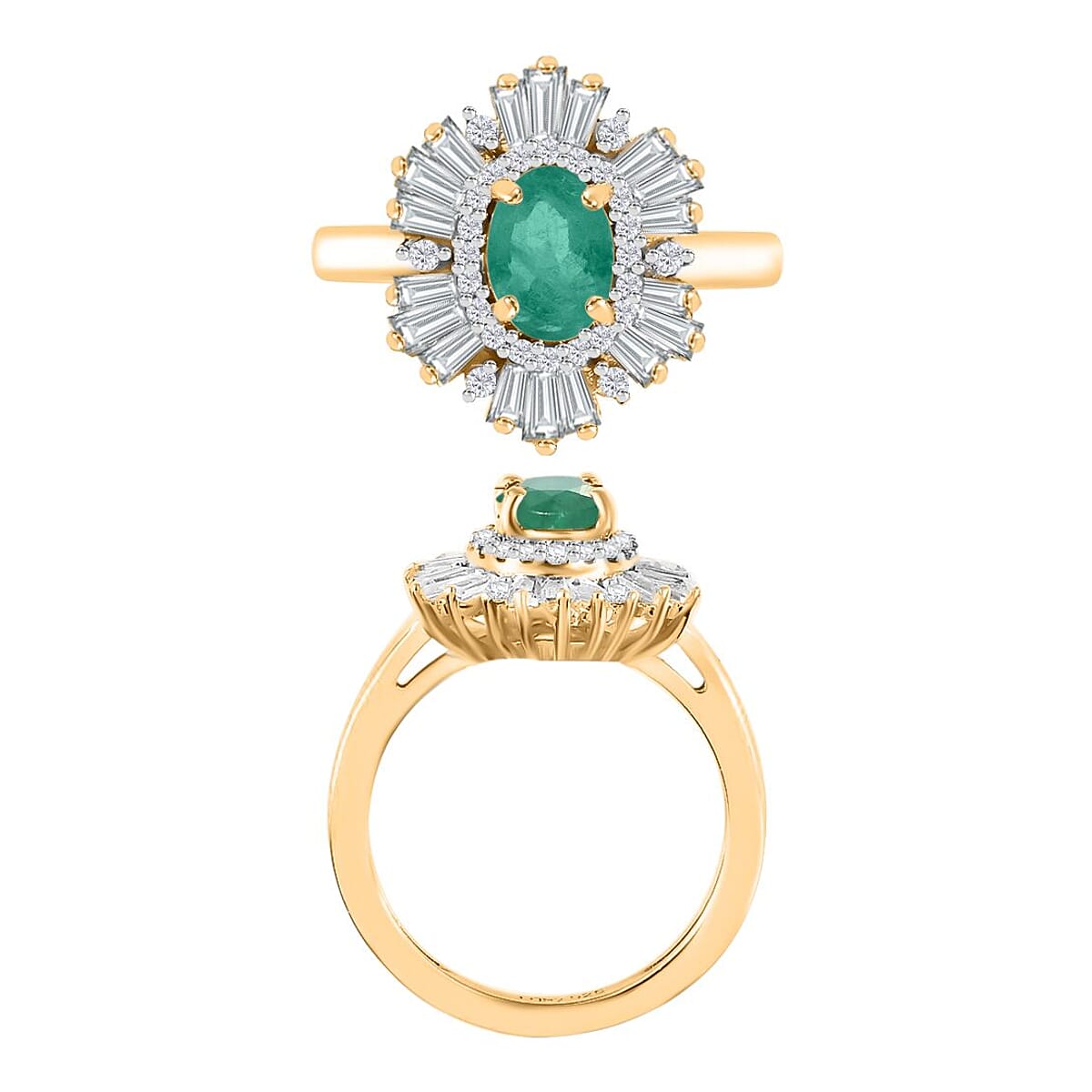 Kagem Zambian Emerald and White Zircon 2.85 ctw Ring in 18K Vermeil Yellow Gold Over Sterling Silver (Size 9.5) (Del. in 10-12 Days) image number 3