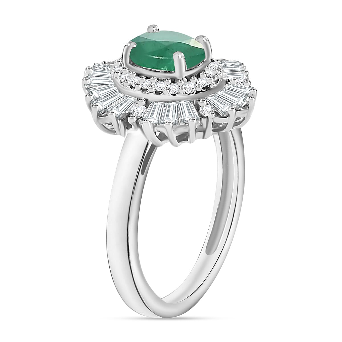 Kagem Zambian Emerald and White Zircon 2.85 ctw Ring in Rhodium Over Sterling Silver (Size 10.5) (Del. in 10-12 Days) image number 2