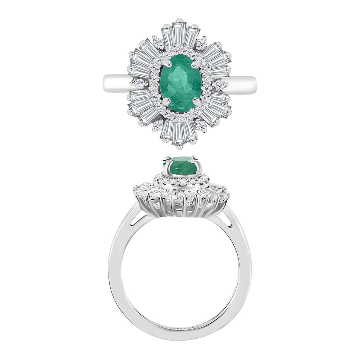 Kagem Zambian Emerald and White Zircon 2.85 ctw Ring in Rhodium Over Sterling Silver (Size 10.5) (Del. in 10-12 Days) image number 3