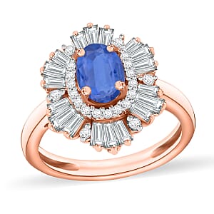 Kanchanaburi Blue Sapphire and White Zircon 3.05 ctw Ring in 18K Vermeil Rose Gold Over Sterling Silver (Size  10.0)