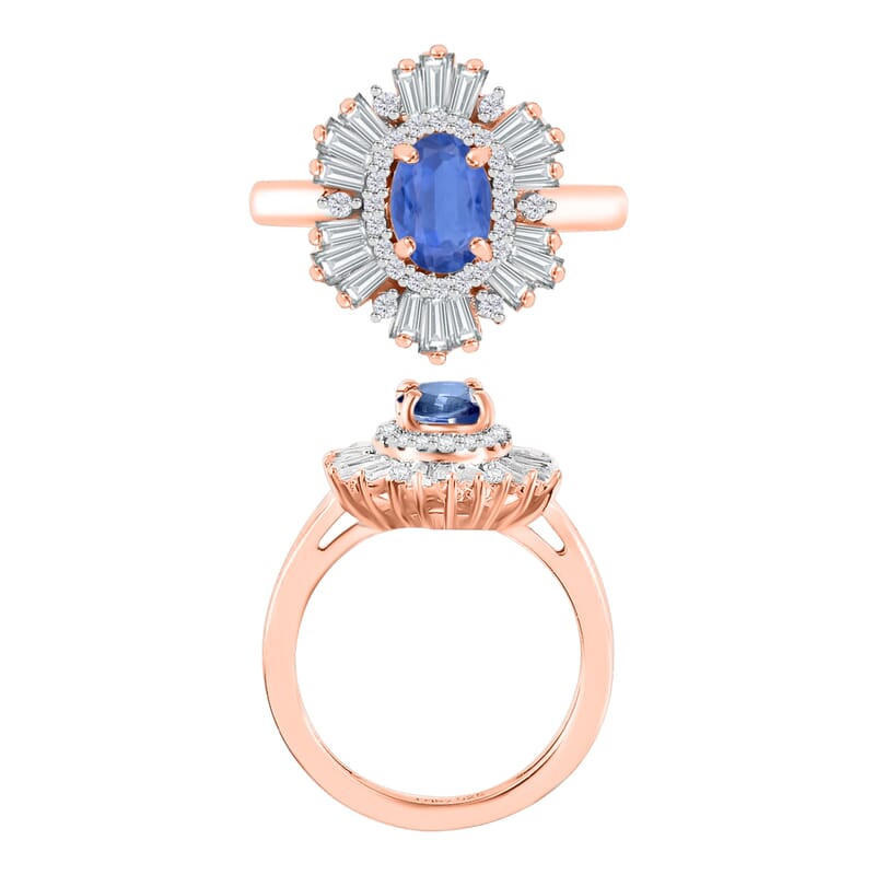 Kanchanaburi Blue Sapphire and White Zircon 3.05 ctw Ring in 18K Vermeil Rose Gold Over Sterling Silver (Size  10.0)