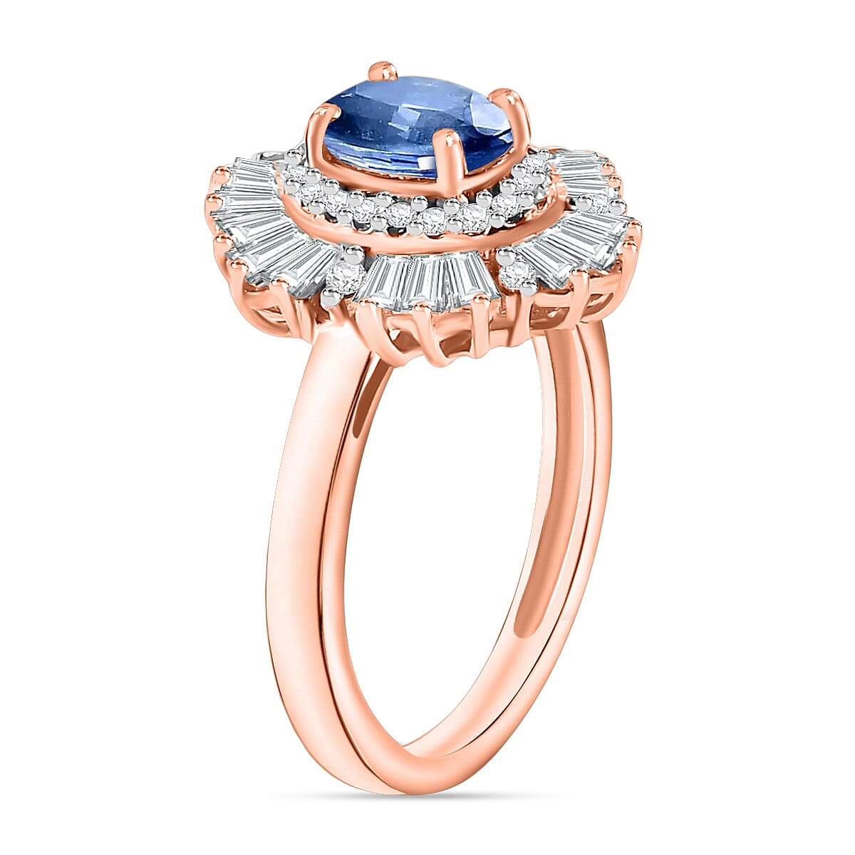 Kanchanaburi Blue Sapphire and White Zircon 3.05 ctw Ring in 18K Vermeil Rose Gold Over Sterling Silver (Size  7.0) (Del. in 10-12 Days) image number 2