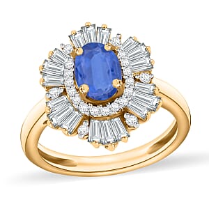 D'Joy Kanchanaburi Blue Sapphire, White Zircon Ring in 18K Vermeil Yellow Gold Over Sterling Silver 3.05 ctw (Size 10.0) (Del. In 10-12 Days)