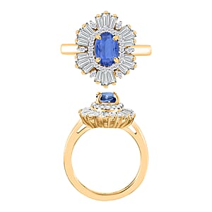D'Joy Kanchanaburi Blue Sapphire, White Zircon Ring in 18K Vermeil Yellow Gold Over Sterling Silver 3.05 ctw (Size 10.0) (Del. In 10-12 Days)