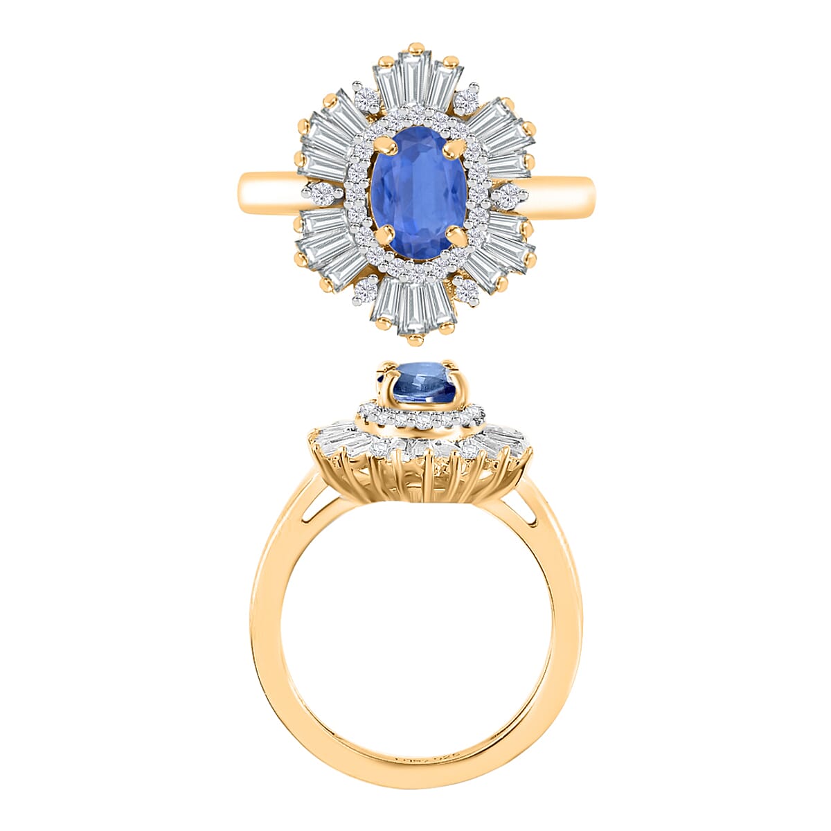 D'Joy Kanchanaburi Blue Sapphire, White Zircon Ring in 18K Vermeil Yellow Gold Over Sterling Silver 3.05 ctw (Size 11.0) (Del. In 10-12 Days) image number 3