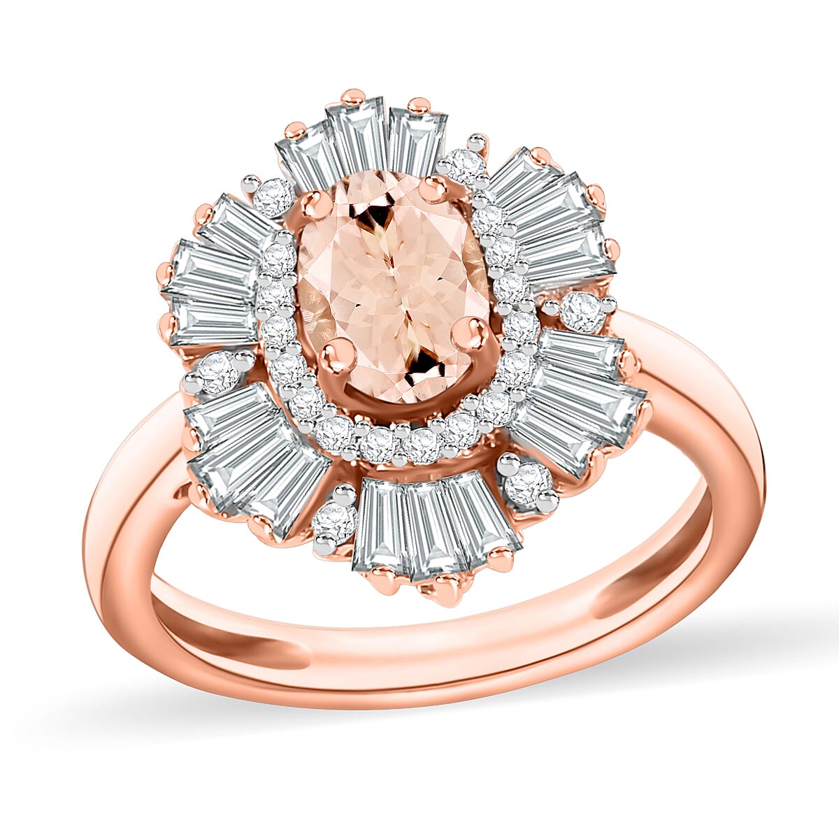 Pink Morganite and White Zircon 2.90 ctw Ring in 18K Vermeil Rose Gold Over Sterling Silver (Size  10.0) image number 0
