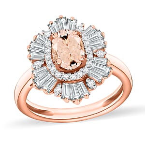 Pink Morganite and White Zircon 2.90 ctw Ring in 18K Vermeil Rose Gold Over Sterling Silver (Size  10.0)