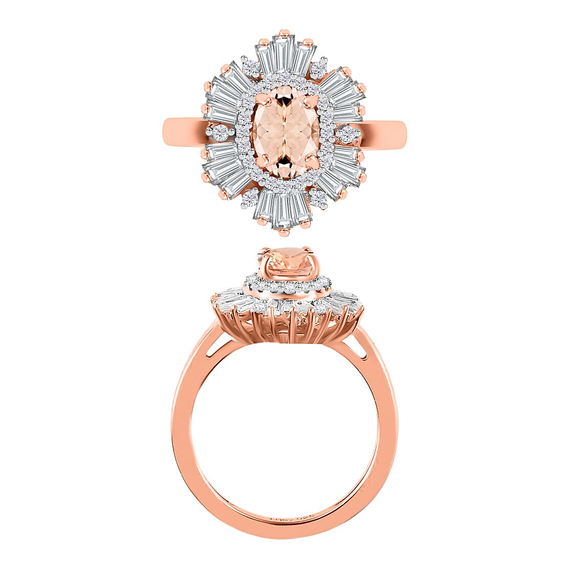 Pink Morganite and White Zircon 2.90 ctw Ring in 18K Vermeil Rose Gold Over Sterling Silver (Size  10.0)