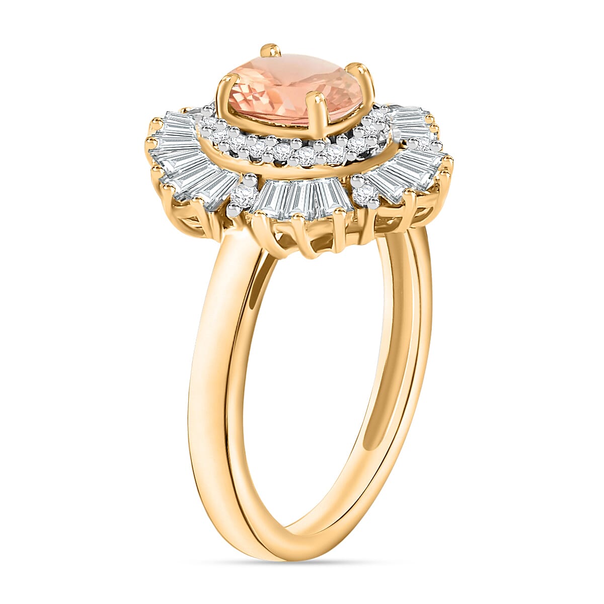Pink Morganite and White Zircon 2.90 ctw Ring in 18K Vermeil Yellow Gold Over Sterling Silver (Size  11.5) (Del. in 10-12 Days) image number 2