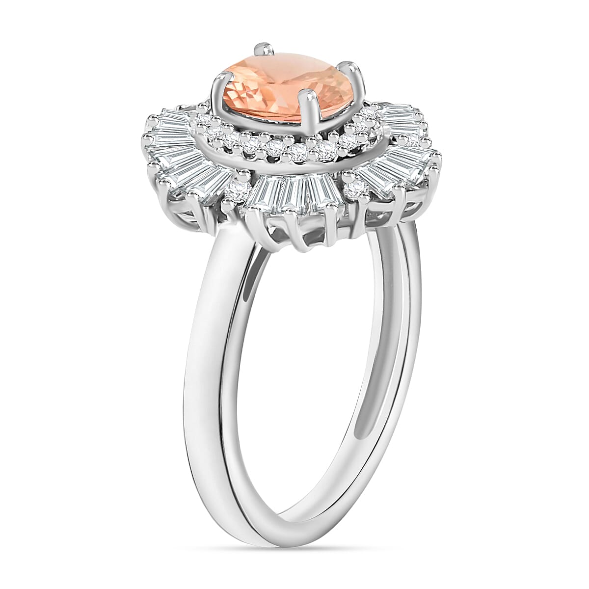 Pink Morganite and White Zircon 2.90 ctw Ring in Rhodium Over Sterling Silver (Size  4.0) (Del. in 10-12 Days) image number 2