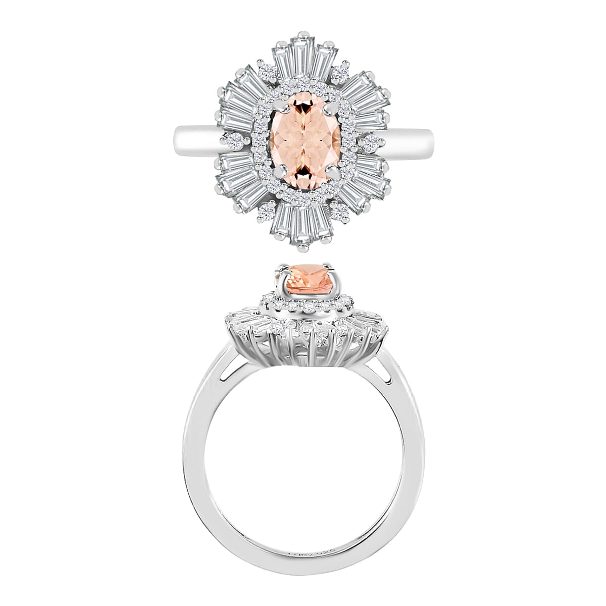 Pink Morganite and White Zircon 2.90 ctw Ring in Rhodium Over Sterling Silver (Size  4.0) (Del. in 10-12 Days) image number 3