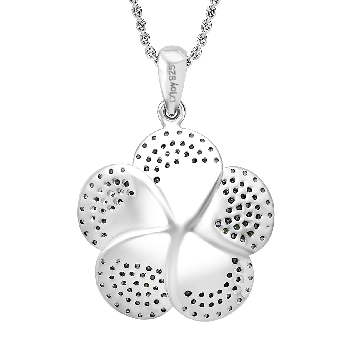 Green and White Diamond 1.00 ctw Enchanted Bloom Pendant without Chain in Platinum Over Sterling Silver