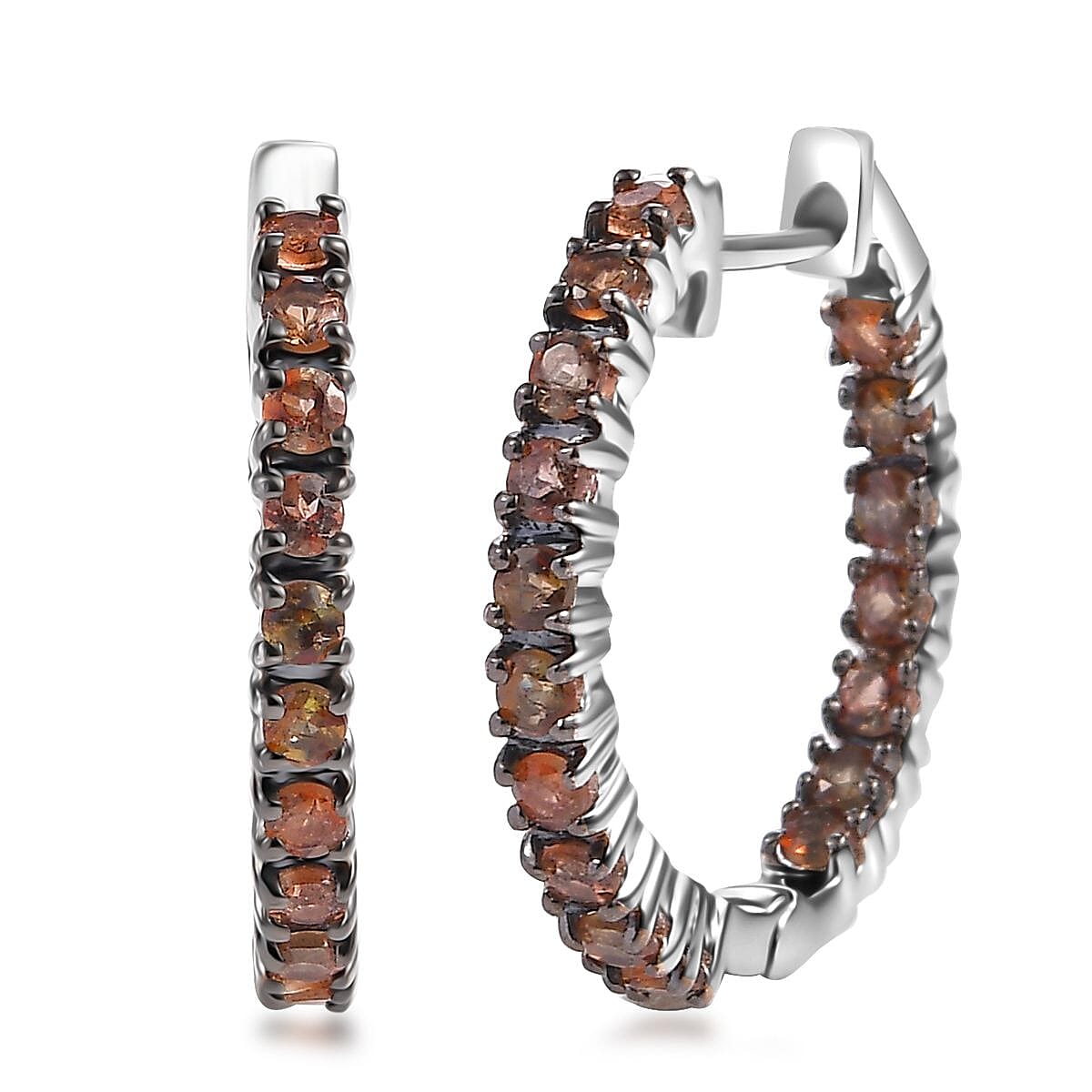 D'Joy Jenipapo Andalusite 1.40 ctw Inside Out Hoop Earrings in Rhodium Over Sterling Silver