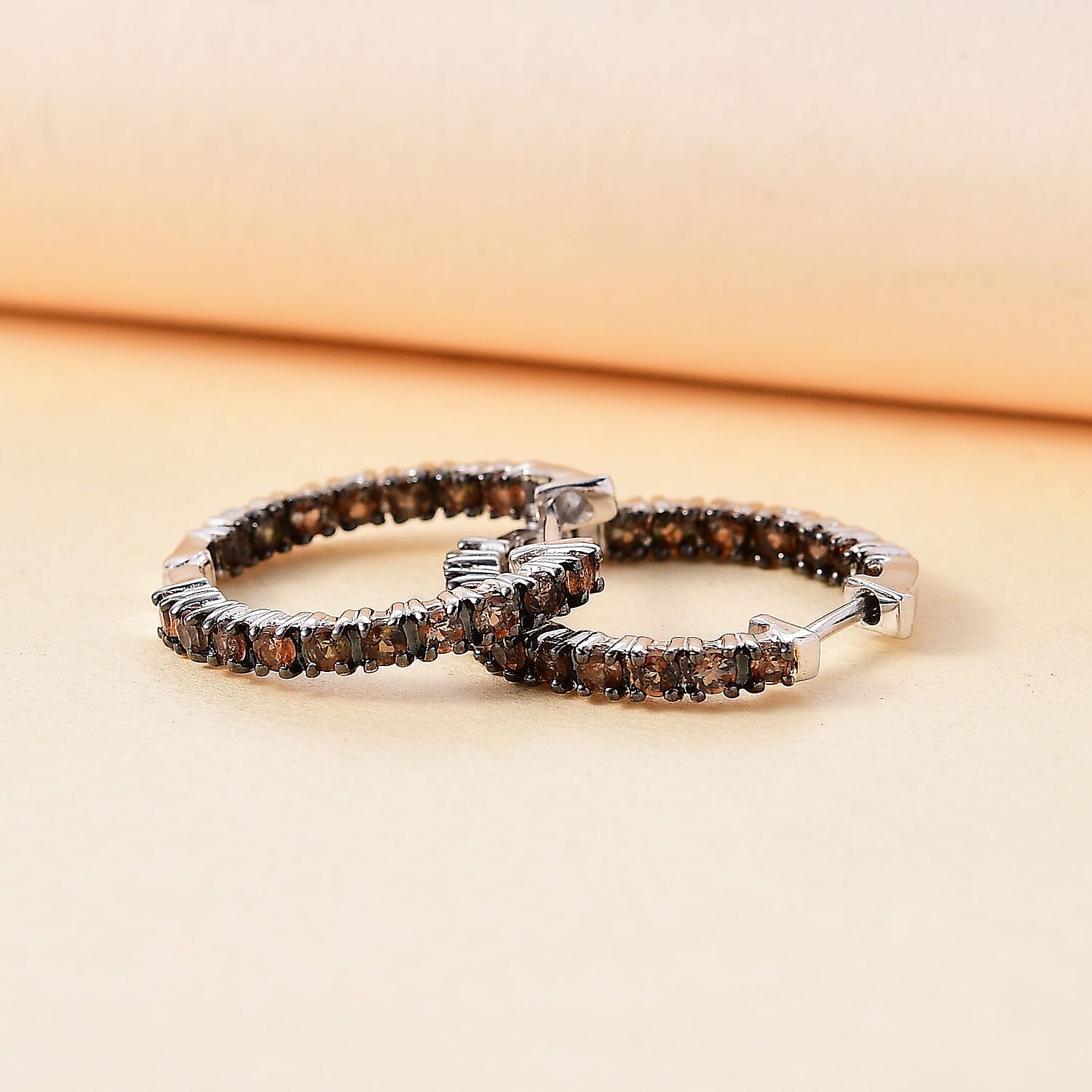 D'Joy Jenipapo Andalusite 1.40 ctw Inside Out Hoop Earrings in Rhodium Over Sterling Silver