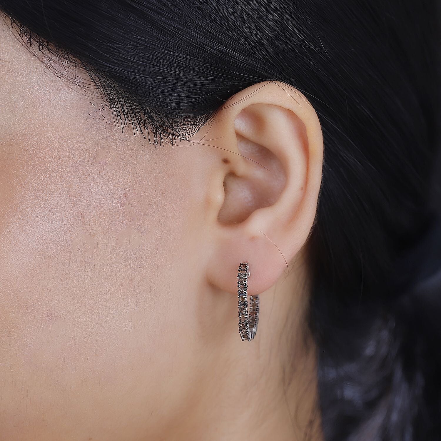 D'Joy Jenipapo Andalusite 1.40 ctw Inside Out Hoop Earrings in Rhodium Over Sterling Silver