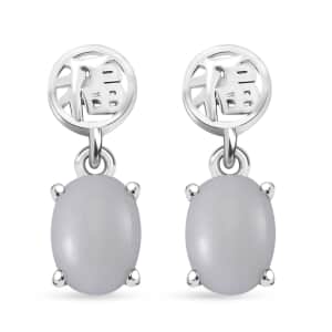 Natural Jade 3.65 ctw Fu Happiness Earrings in Rhodium Over Sterling Silver