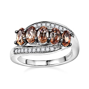 Jenipapo Andalusite and White Zircon 1.50 ctw Bypass Ring in Rhodium Over Sterling Silver (Size 6.0)
