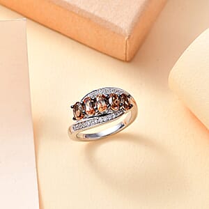 Jenipapo Andalusite and White Zircon 1.50 ctw Bypass Ring in Rhodium Over Sterling Silver (Size 6.0)