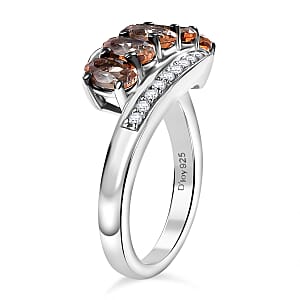 Jenipapo Andalusite and White Zircon 1.50 ctw Bypass Ring in Rhodium Over Sterling Silver (Size 6.0)