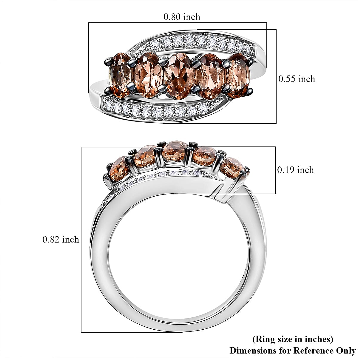 Jenipapo Andalusite and White Zircon 1.50 ctw Bypass Ring in Rhodium Over Sterling Silver (Size 6.0) image number 5
