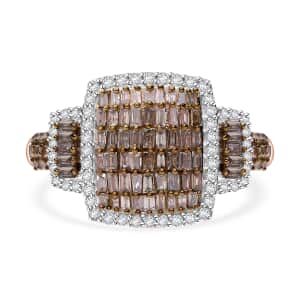 Natural Champagne and White Diamond 1.00 ctw Radiant Tapestry Ring in Vermeil Rose Gold Over Sterling Silver (Size 10.0)