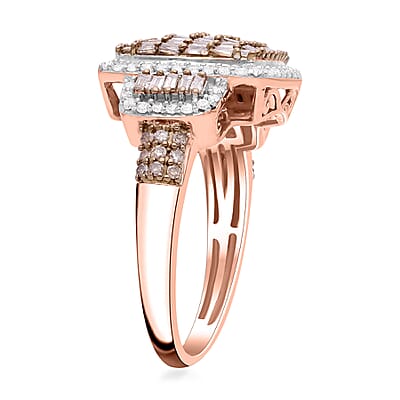 Natural Champagne and White Diamond 1.00 ctw Radiant Tapestry Ring in Vermeil Rose Gold Over Sterling Silver (Size 10.0)