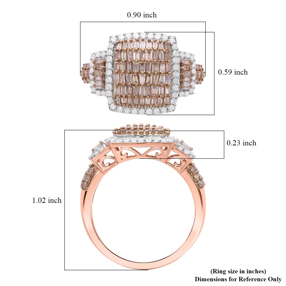 Natural Champagne and White Diamond 1.00 ctw Radiant Tapestry Ring in Vermeil Rose Gold Over Sterling Silver (Size 10.0) image number 4