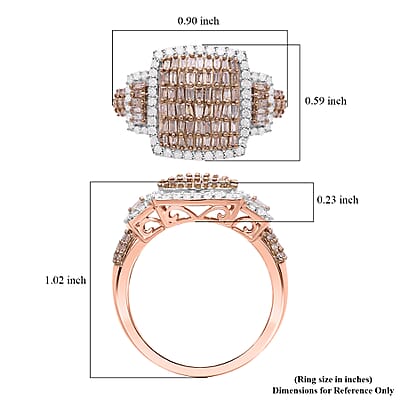 Natural Champagne and White Diamond 1.00 ctw Radiant Tapestry Ring in Vermeil Rose Gold Over Sterling Silver (Size 10.0)