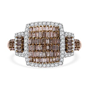 Natural Champagne and White Diamond 1.00 ctw Radiant Tapestry Ring in Vermeil Rose Gold Over Sterling Silver (Size 7.0)
