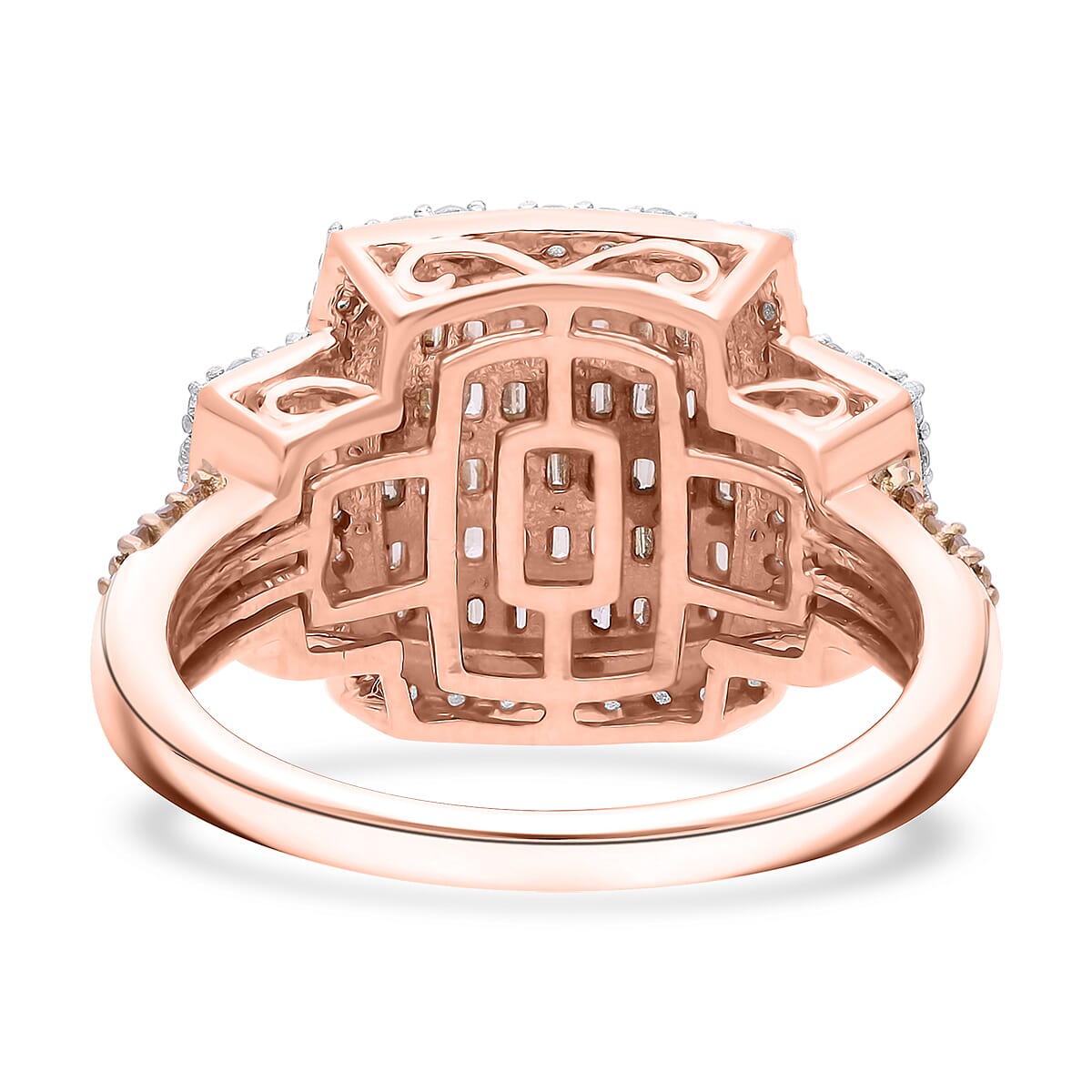 Natural Champagne and White Diamond 1.00 ctw Radiant Tapestry Ring in Vermeil Rose Gold Over Sterling Silver (Size 7.0) image number 3