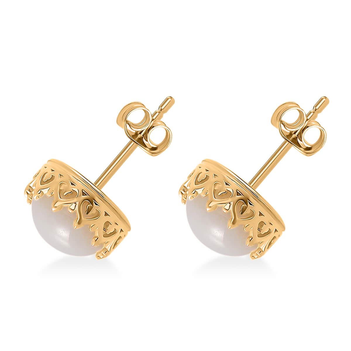 Natural Jade 5.90 ctw Solitaire Stud Earrings in 18K Vermeil Yellow Gold Over Sterling Silver image number 3