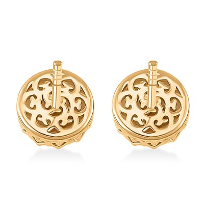 Natural Jade 5.90 ctw Solitaire Stud Earrings in 18K Vermeil Yellow Gold Over Sterling Silver