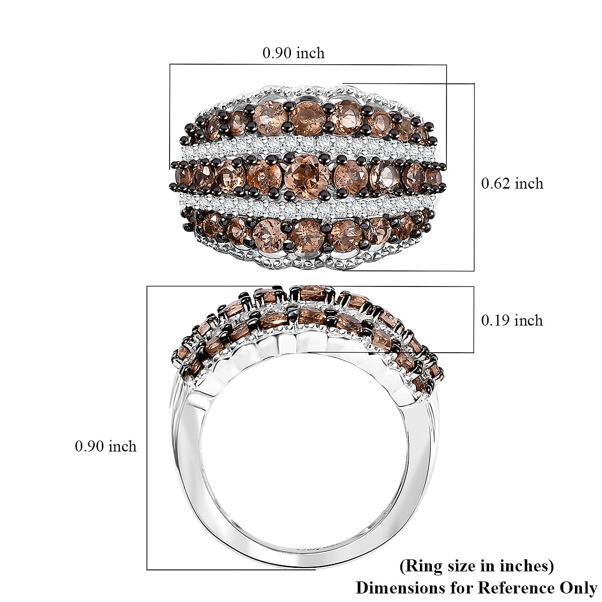 Jenipapo Andalusite and White Zircon 2.00 ctw Earthen Cascade Ring in Rhodium Over Sterling Silver (Size 10.0)